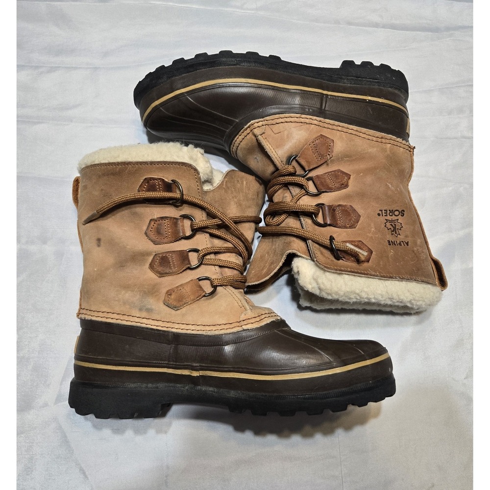 Vintage SOREL Alpine Boots Made In Canada Brown Leather Snow Duck Boots Womens 8